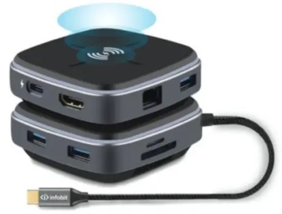 infobit iHub 901W USB Type C Hub 9-In-1 with Wireless Charging