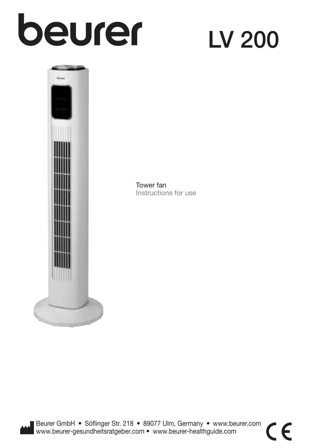 beurer LV 200 Portable Tower Fan Instructions