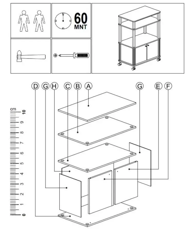 Giantex 19556614 3-Tier Rolling Kitchen Microwave Oven Stand User Manual - Measurement
