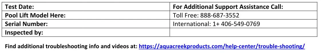 Aqua Creek Products F-MTY600 Mighty Pool Lift - LIFT and Inspection information