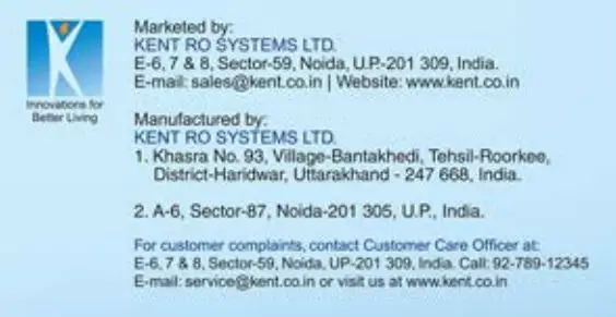 RO+UF+TDS Control Kent Supreme Lite User Guide - Important for batter living logo