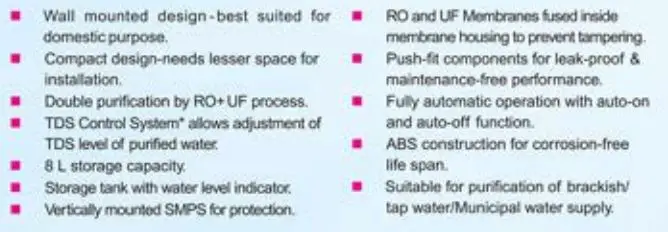 RO+UF+TDS Control Kent Supreme Lite User Guide - Salient Features of Kent Supreme Lite Mineral Rotm