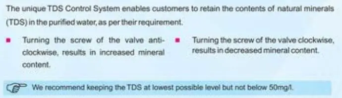 RO+UF+TDS Control Kent Supreme Lite User Guide - TDS Adjustment
