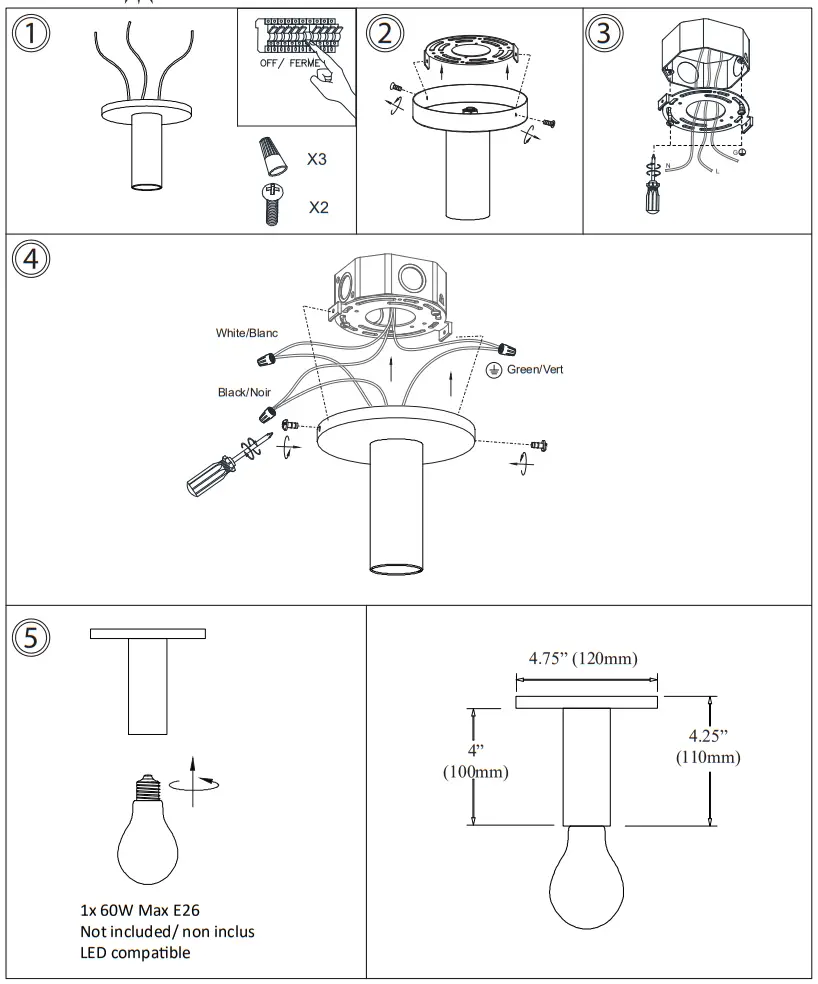 Dainolite ADS-41FH Adams 1-Light 4.75-Inch Aged Brass Incandescent Flush Mount Light