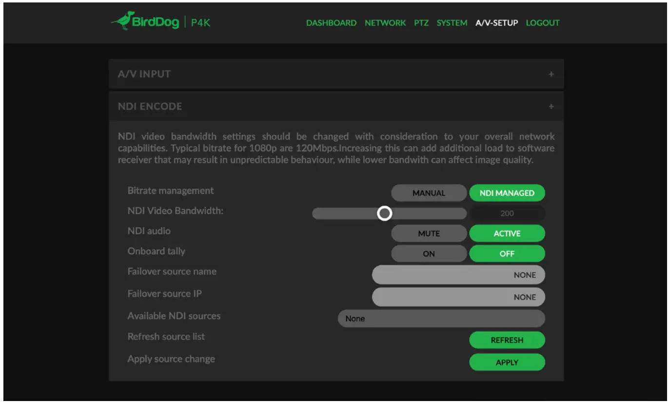BirdDog P4K - A Release 4K Full Bandwidth NDI-- NDI Encode