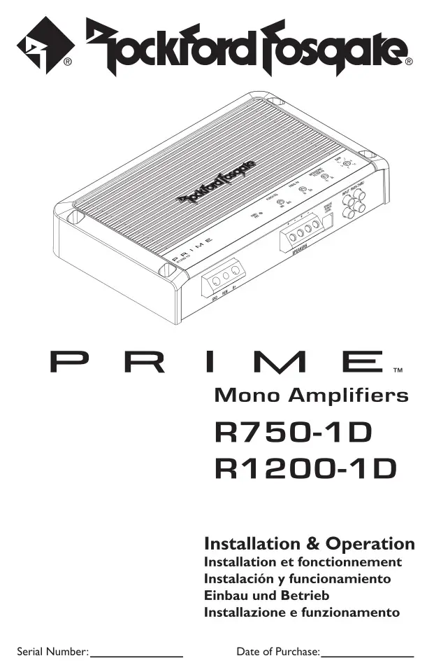 Rockford Fosgate Prime Mono Amplifier Installation and Operation Manual