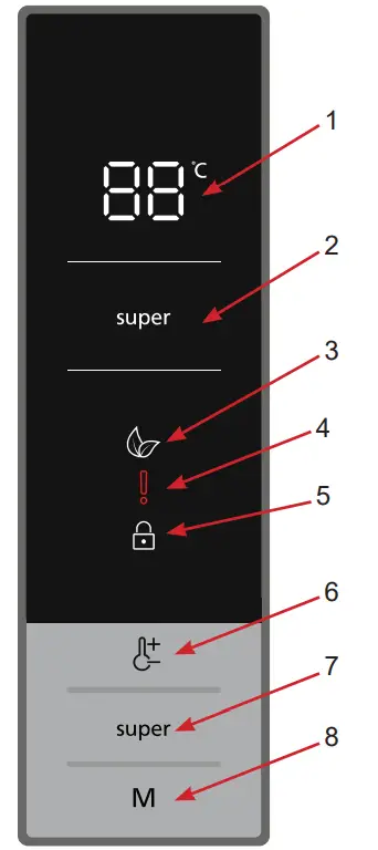 Cylinda K3385NVE 380 Liters Volume Refrigerator - Display control panel