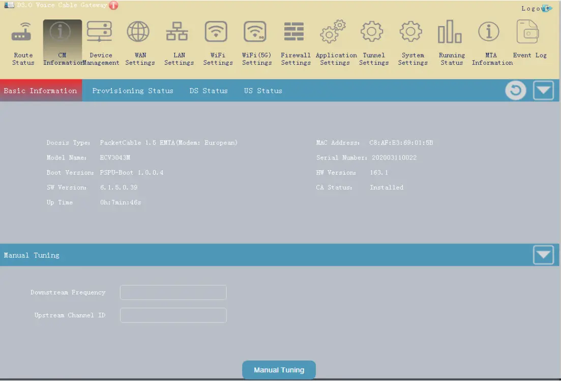 Hf Radio Communication Technology RTCD905 DOCSIS3.0 Resdential Gateway - CM Information