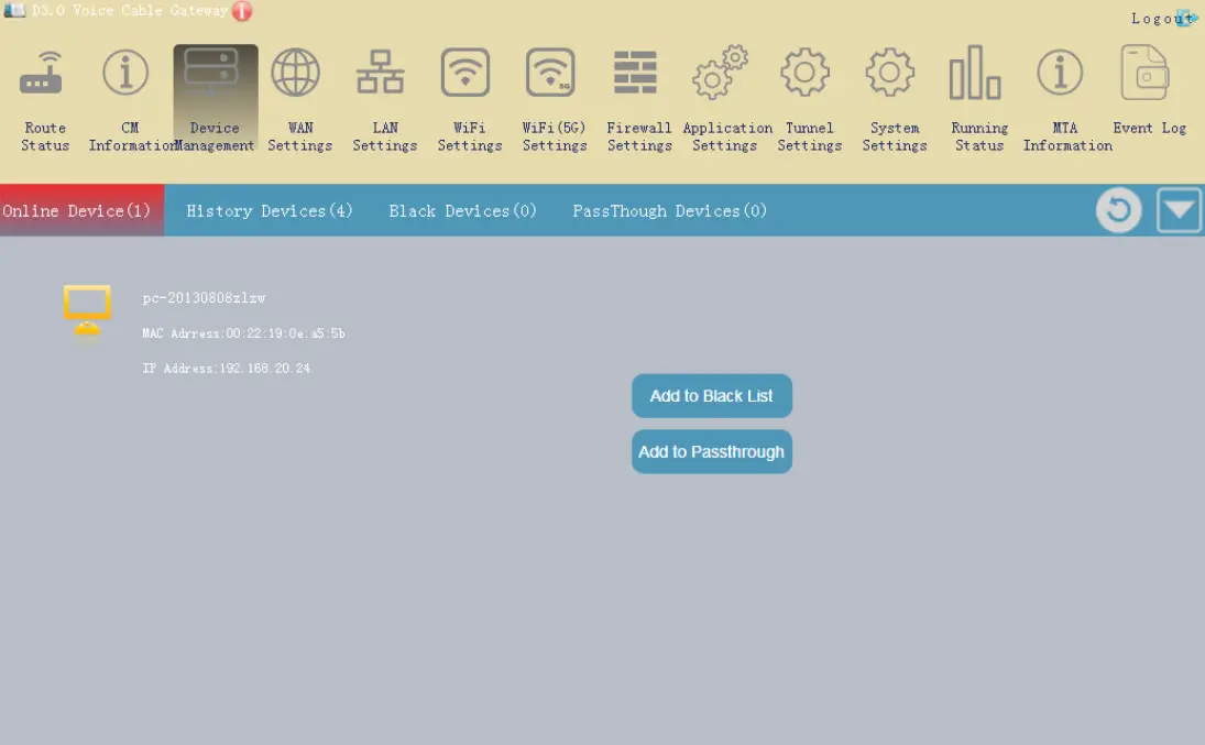 Hf Radio Communication Technology RTCD905 DOCSIS3.0 Resdential Gateway - Device Management
