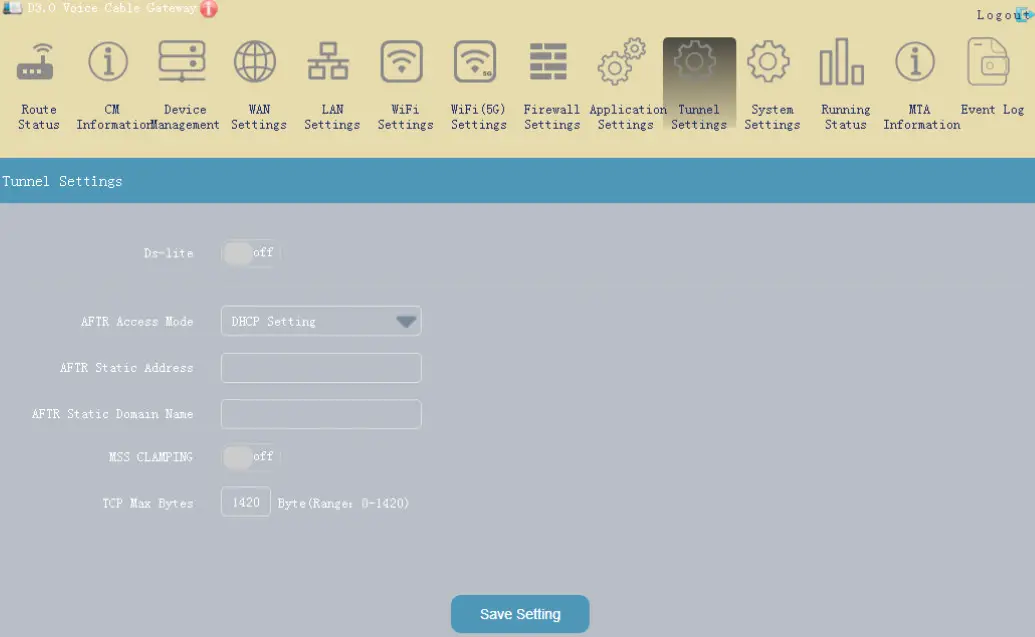 Hf Radio Communication Technology RTCD905 DOCSIS3.0 Resdential Gateway - Tunnel Settings