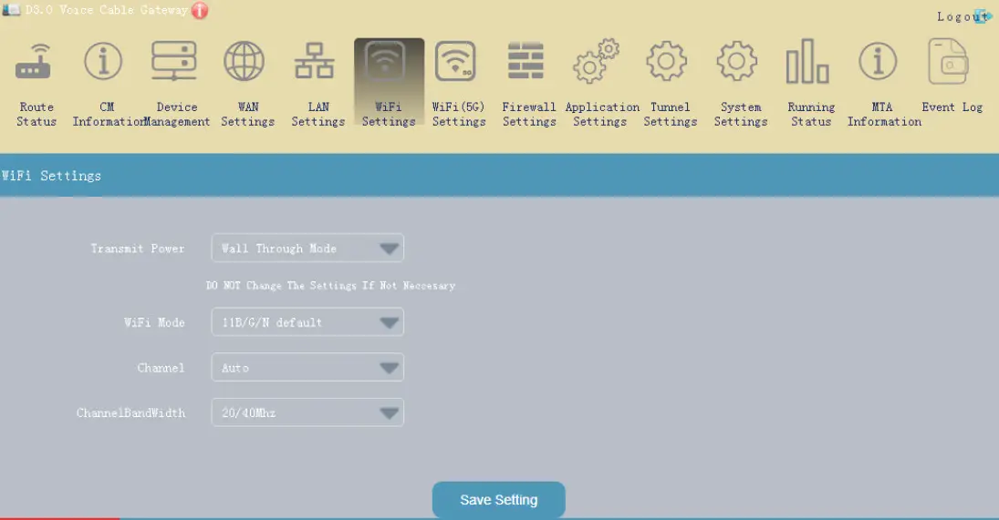 Hf Radio Communication Technology RTCD905 DOCSIS3.0 Resdential Gateway - WiFi settings