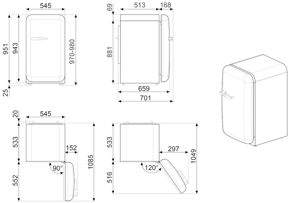 smeg FAB10HRPB5 One Door Freestanding Refrigerator - Fig 1