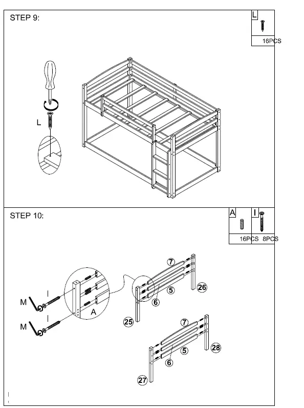 ANBAZAR WF281723 White Low Bunk Beds for Kids Triple Bunk Bed fig (12)