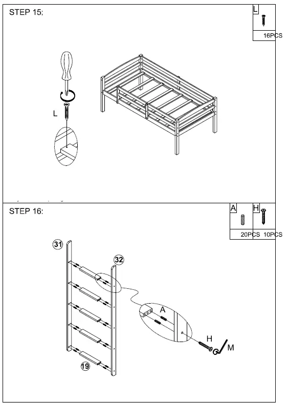 ANBAZAR WF281723 White Low Bunk Beds for Kids Triple Bunk Bed fig (15)