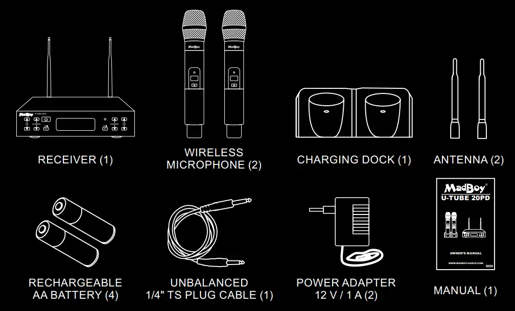 MadBoy U TUBE 20PD Multi Channel Wireless Rechargeable Microphone System - Box
