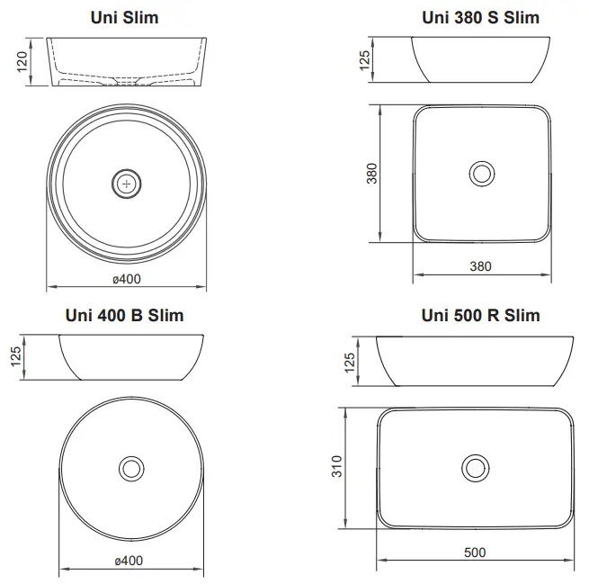 RAVAK Umyvadlo Uni 400 B Slim Washbasin-