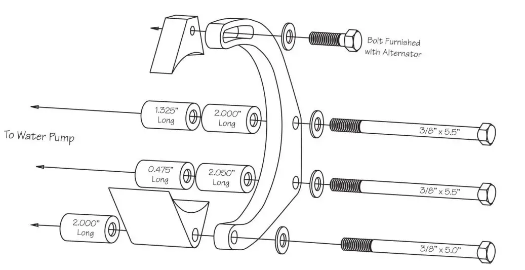 KRC 40550000 Delco 2 Bolt 156mm Alternator Bracket Kit