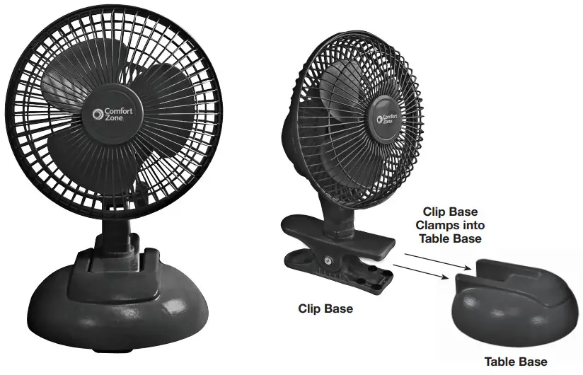 Comfort Zone CZ6XM Series 6 Inch Combination Clip and Table Base Fan -