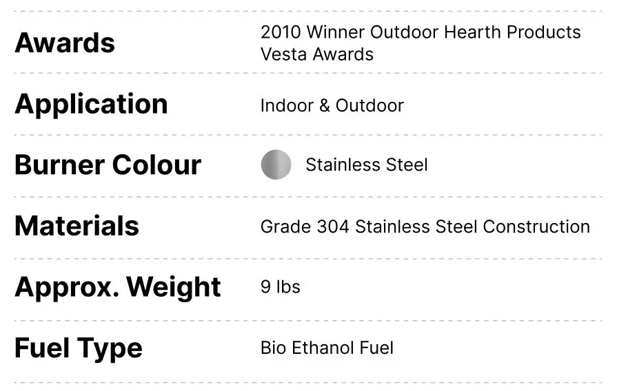 THE BIOFLAME 16 Inch Ethanol Fireplace Burner - Specification 2