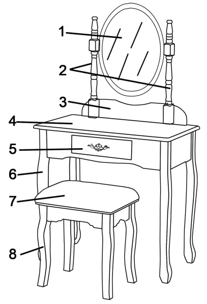 JAXPETY HG61Y0220 White Makeup Vanity W 1 Drawer and Oval Mirror - Fig1
