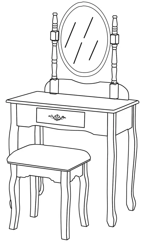 JAXPETY HG61Y0220 White Makeup Vanity W 1 Drawer and Oval Mirror - STEP6