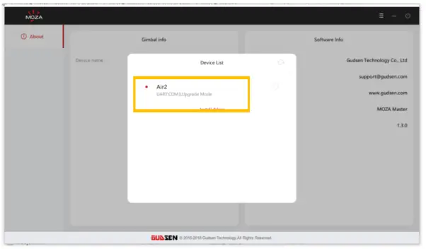 GUDSEN MOZA Air 2 Upgrade - device list