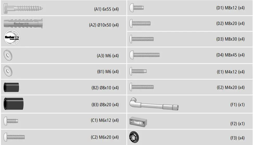 hama 00118065 TV Wall Bracket Instruction Manual - Installation kit