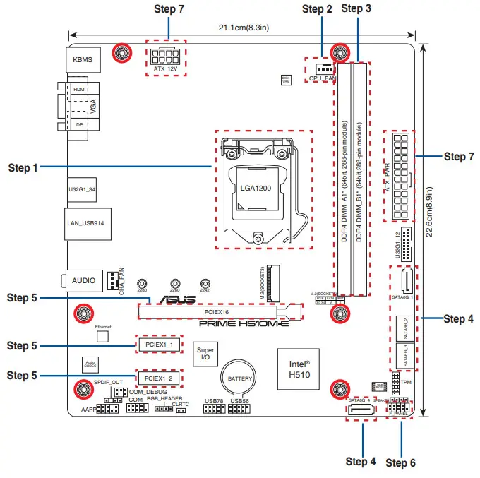 ASUS PRIME H512M E Motherboard - Motherboard Layout