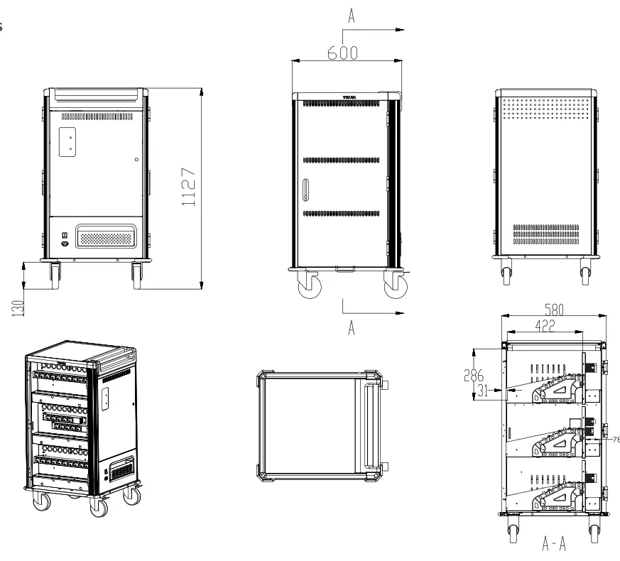 VSEVEN Charge Cart - Dimensions