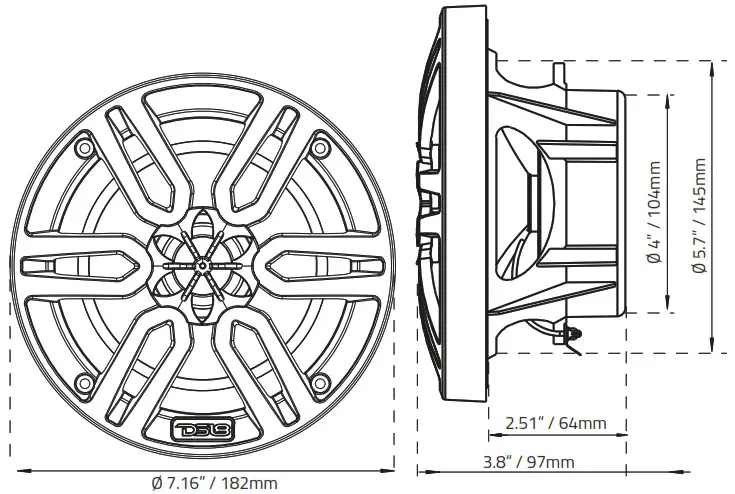 DS18 MP6 6 5 Inch Marine &amp Powersports Coaxial Speaker - SPEAKER MEASUREMENTS