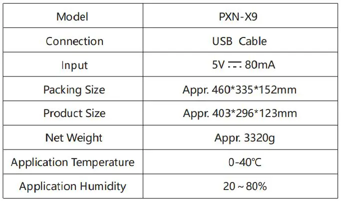 PXN X9 Arcade Fight Stick User Manual - Product Specification