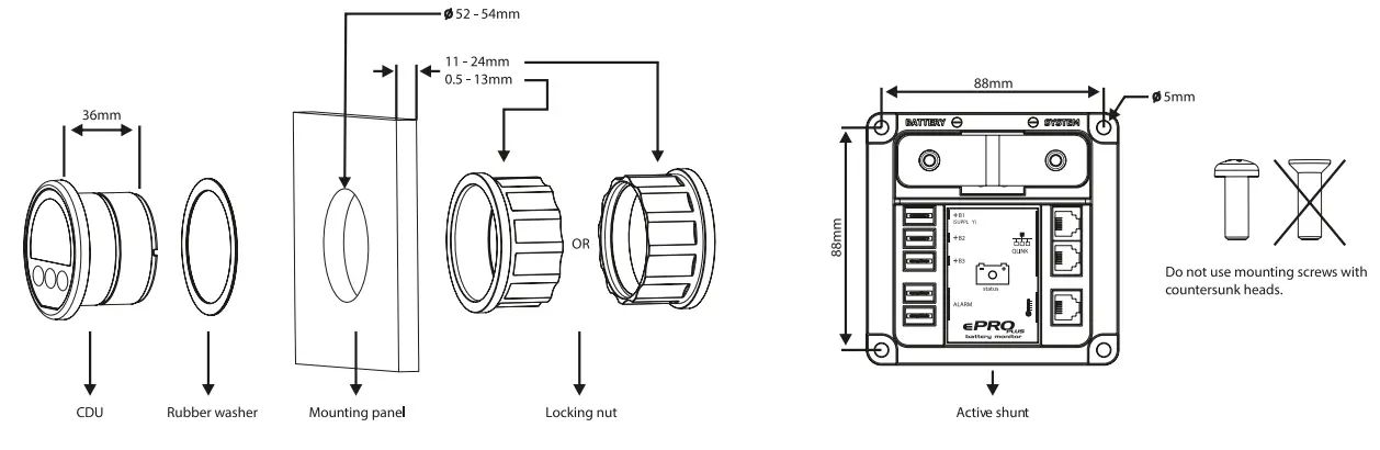 Enerdrive ePRO Plus Battery Monitor - Mounting CDU