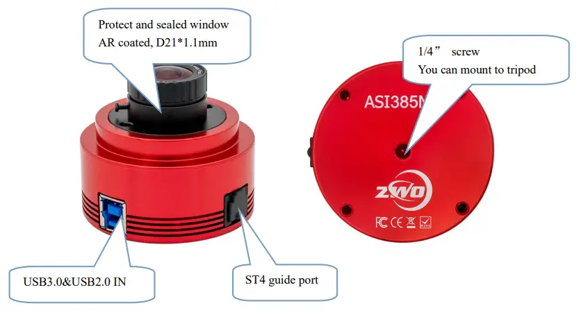 ZWO ASI385 Color CMOS Astronomy Camera - External View