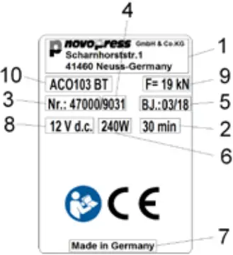 ACO103 BT - Rating plate