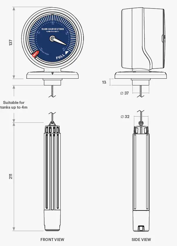 Rain Harvesting Tank Gauge Plus with Attached Float Powered by Sigfox 5