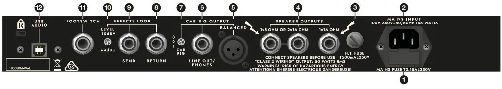 Blackstar St James 50 EL34 Head Tube Guitar Amplifier - JAMES 50 6L6 EL34 Combo Rear Panel