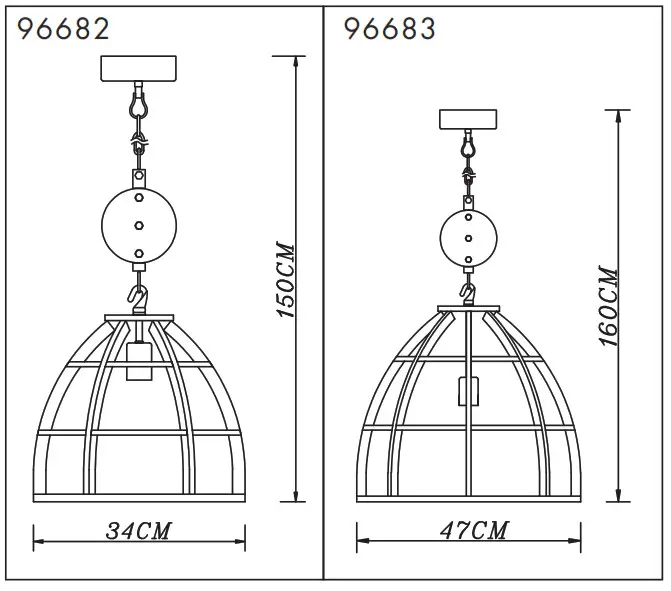 QAZQA Authur HL Black Steel - Overall size