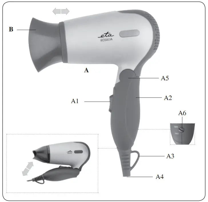 eta 0320 Rosalia Travel Hair Dryer - description
