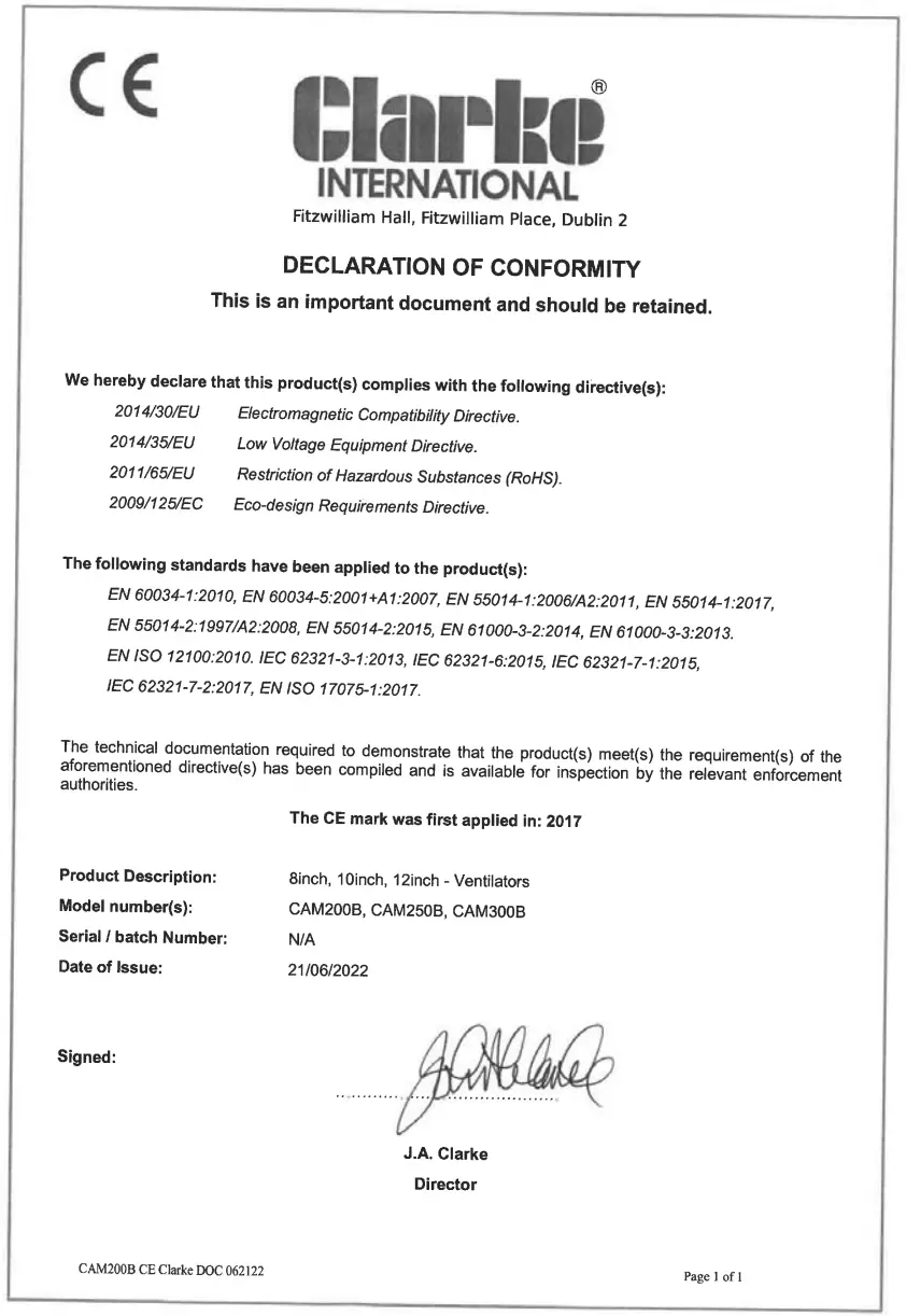 Clarke CAM300B 12 Inch Portable Ventilator Air Mover - FIG 4