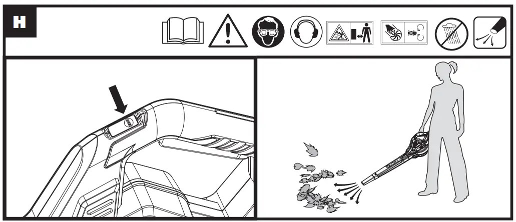 WG583E Dual Battery Brushless Leaf Blower Operation illustration