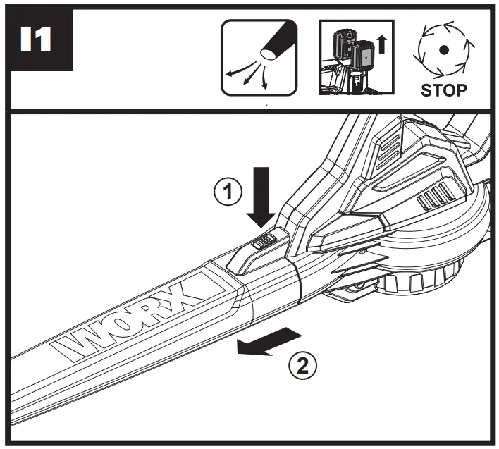 WG583E Dual Battery Brushless Leaf Blower Operation illustration