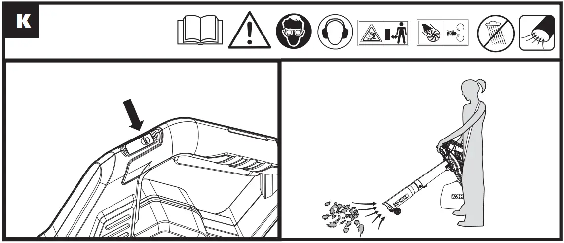 WG583E Dual Battery Brushless Leaf Blower Operation illustration