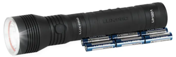 LUXPRO LP1201 High-Output LED Flashlight - slide the batteries