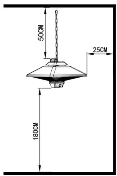 Aktobis AG WDH-200LS Radiant Heater with Lamp User Guide - Please always keep sufficient distance to wall