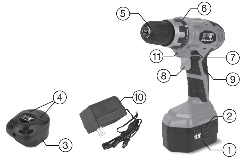 Performance Tool W50092 19.2 Volt Cordless Drill - parts