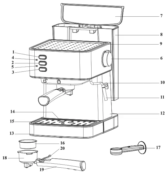 PREMIUM LEVELLA PEM1510B Steam Espresso and Cappuccino Maker - 1