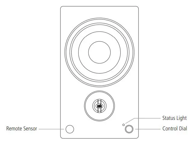 psb SPEAKERS ALPHA AM5 Powered Bookshelf Speakers - Front of the Amplified Speaker