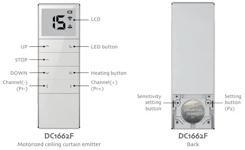 Anchor Industries DC1662F Motorized Ceiling Curtain Emitter - instruction of buttons