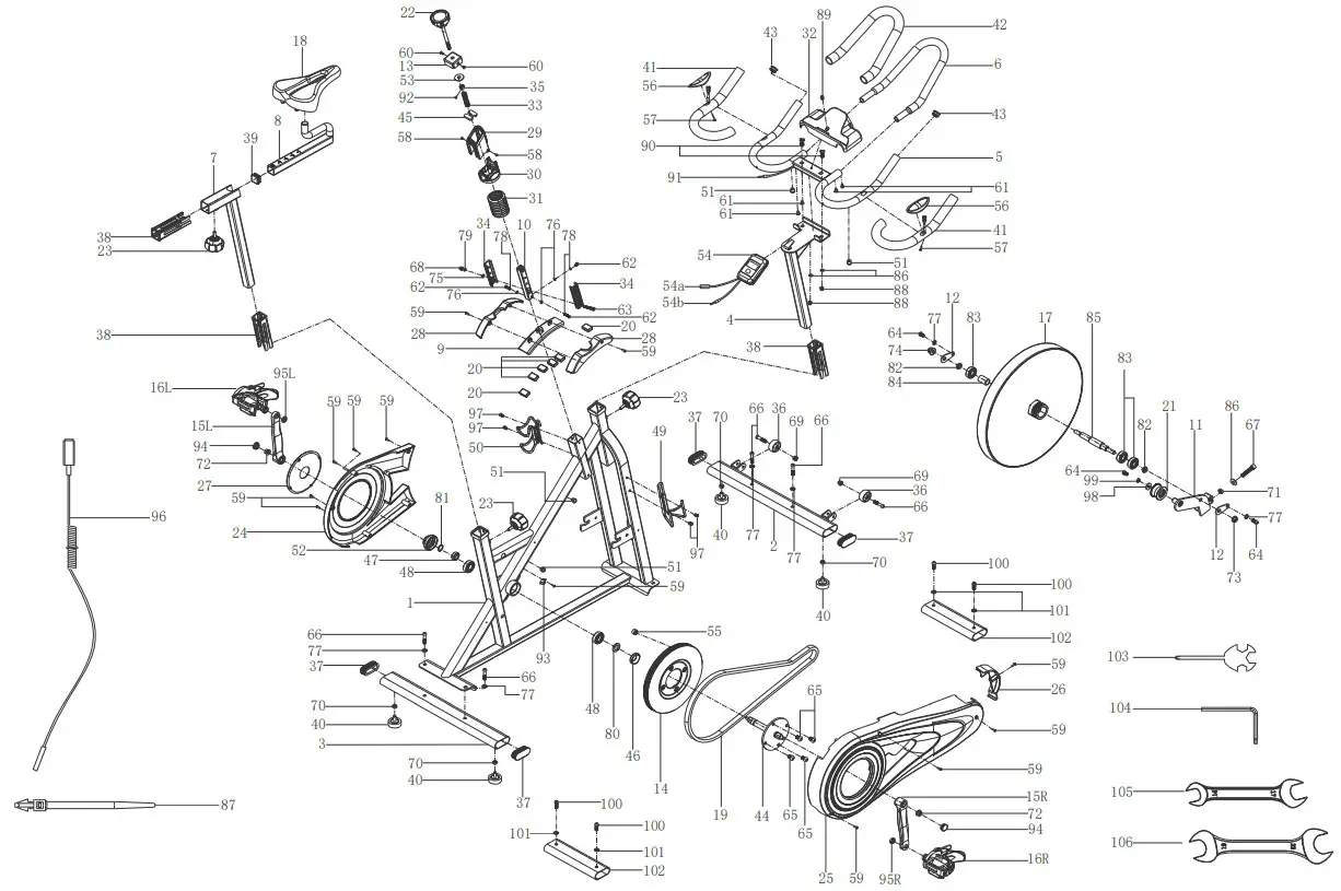 SUNNY SF B1879 Synergy Exercise Bike Stationary Indoor Cycling - EXPLODED DIAGRAM