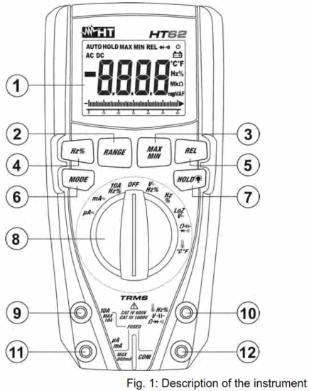 HT61 TRMS Digital Multimeter with 6000 Counts and Current Up To 10a - Fig